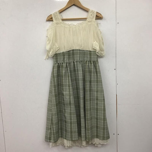 アクシーズファム axes femme ワンピース ひざ丈スカート CI351x54 ２ｗａｙドッキングワンピース FREE 無地 X チェック 白 / ホワイト / X 緑 / グリーン /  レディース USED 古着 中古 10147851