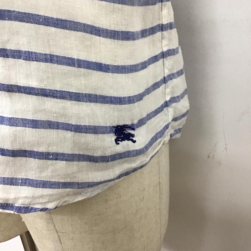 バーバリーブラックレーベル BURBERRY BLACK LABEL シャツ、ブラウス 半袖 半袖シャツ カラーシャツ 半袖カットソー ボーダーシャツ 2 ボーダー柄 白 / ホワイト / X 水色 / ライトブルー /  メンズ USED 古着 中古 10114633