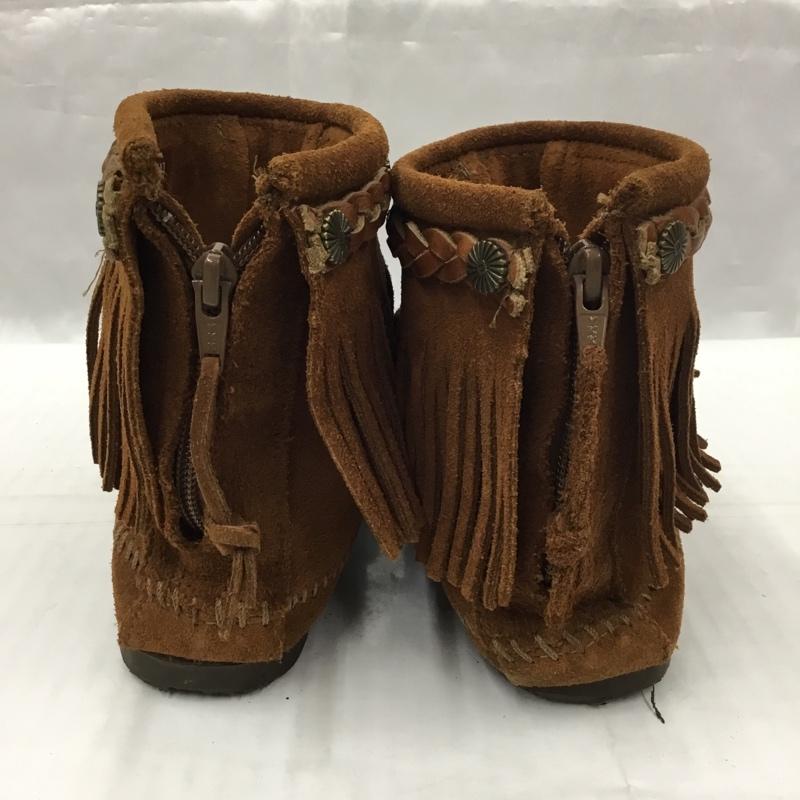 ミネトンカ Minnetonka ブーツ ショートブーツ 292X バックジップブーツ earth music&ecology コラボ フリンジ 無地 茶 / ブラウン /  レディース USED 古着 中古 10105965