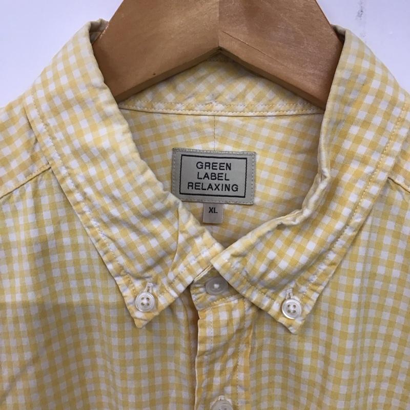 グリーンレーベルリラクシング green label relaxing シャツ、ブラウス 半袖 3216-199-0553 ボタンダウン コットン XL チェック 白 / ホワイト / X 黄 / イエロー /  メンズ USED 古着 中古 10139612