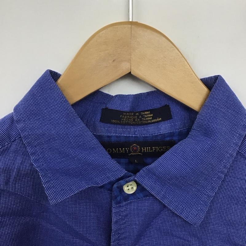 トミーヒルフィガー TOMMY HILFIGER シャツ、ブラウス 長袖 長袖シャツ 総柄シャツ カラーシャツ 刺繍シャツ L ロゴ、文字 青 / ブルー /  メンズ USED 古着 中古 10140707