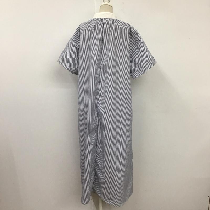 メルロー merlot ワンピース ひざ丈スカート MRWWA0423001 半袖クレリックシャツワンピース FREE ストライプ 白 / ホワイト / X 紺 / ネイビー /  レディース USED 古着 中古 10114012