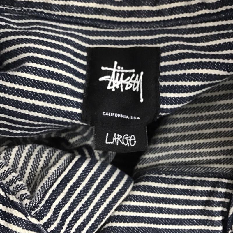 ステューシー STUSSY シャツ、ブラウス 長袖 L ストライプ X ロゴ、文字 白 / ホワイト / X 紺 / ネイビー /  メンズ USED 古着 中古 10126698