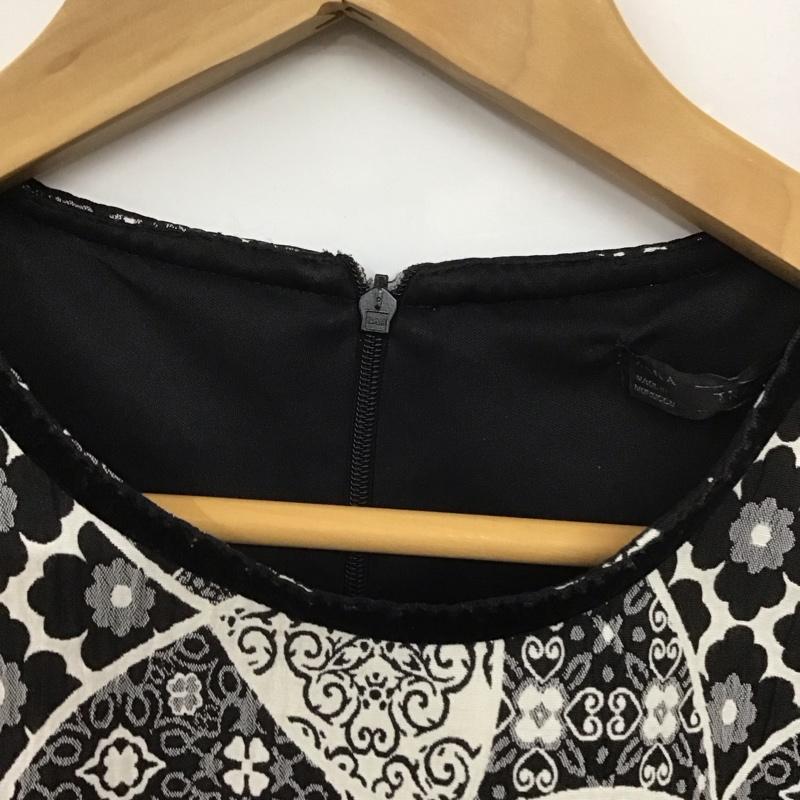 ザラ ZARA TRAFALUC ワンピース ひざ丈スカート 長袖ワンピース ロングワンピース ストレッチ S 総柄 白 / ホワイト / X 黒 / ブラック /  レディース USED 古着 中古 10128899