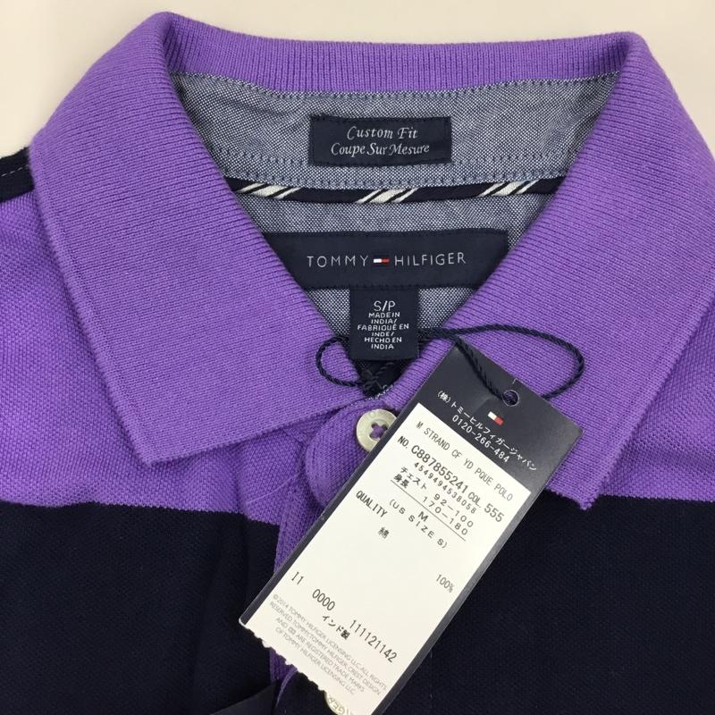 トミーヒルフィガー TOMMY HILFIGER ポロシャツ 半袖 S ボーダー柄 紺 / ネイビー / X 紫 / パープル /  メンズ USED 古着 中古 10112775