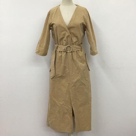 ザラ ZARA ワンピース ロングスカート 7385 111 743 カシュクール ベルト付き スリット 七分袖 S 無地 ベージュ / ベージュ /  レディース USED 古着 中古 10122557