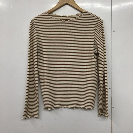 ローリーズファーム LOWRYS FARM カットソー 長袖 長袖カットソー ボーダープリントカットソー FREE ボーダー柄 白 / ホワイト / X 茶 / ブラウン /  レディース USED 古着 中古 10142692