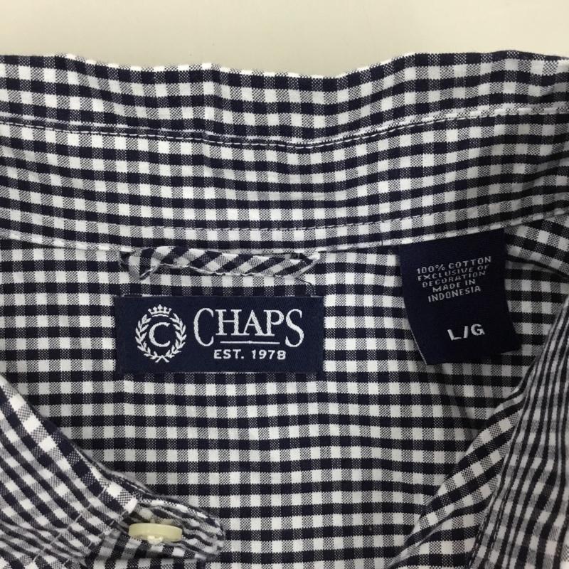 チャップス CHAPS シャツ、ブラウス 長袖 ボタンダウン 胸ポケット L チェック 白 / ホワイト / X 紺 / ネイビー /  メンズ USED 古着 中古 10115540
