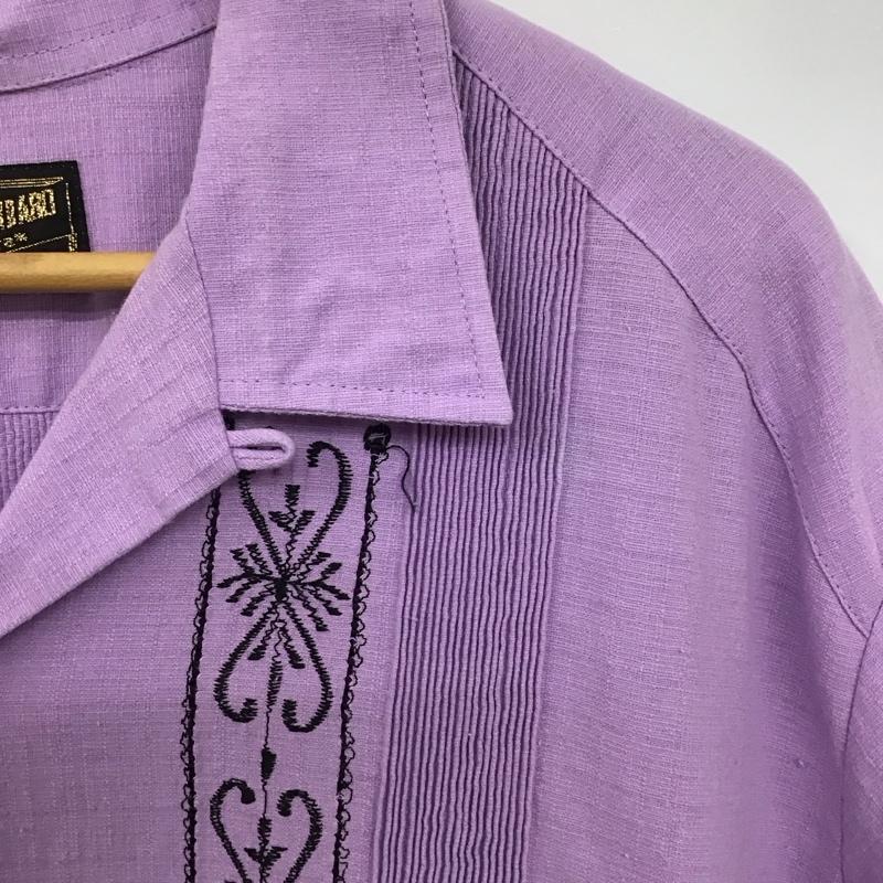 エストレヤスタンダードグァジャベーラ ESTRELLA STANDARD GUAYABERA シャツ、ブラウス 半袖 半袖シャツ 刺繍シャツ ポケットシャツ 46 刺繍 紫 / パープル /  メンズ USED 古着 中古 10137628