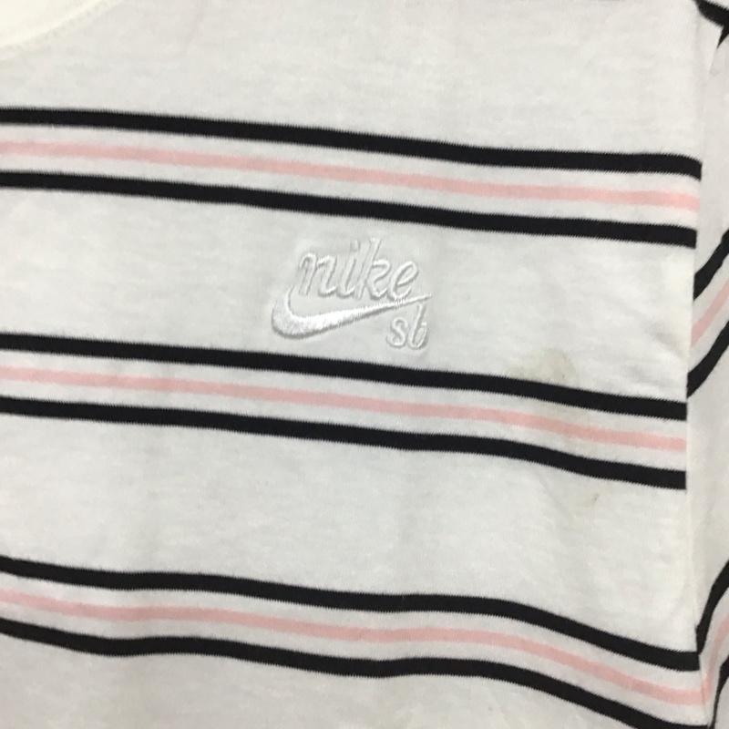 ナイキ NIKE Tシャツ 半袖 半袖カットソー プリントTシャツ クルーネックカットソー M ボーダー柄 白 / ホワイト /  メンズ USED 古着 中古 10148736