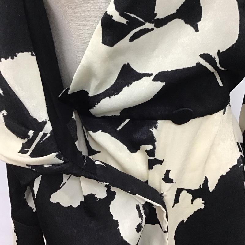 ザラ ZARA ワンピース ロングスカート 9621 261 093 カシュクール 長袖 XS 総柄 黒 / ブラック / X アイボリー / アイボリー /  レディース USED 古着 中古 10123186