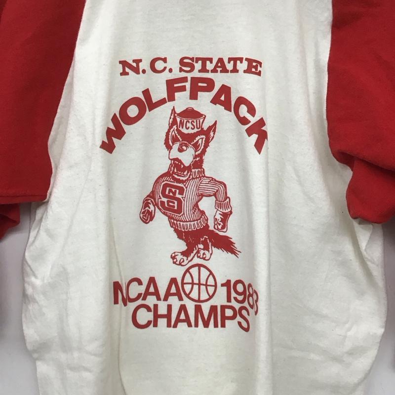 ラッセルアスレティック Russell Athletic カットソー 七分袖 長袖カットソー プリントカットソー ラグラン 80s XL プリント 白 / ホワイト / X 赤 / レッド /  メンズ USED 古着 中古 10148032