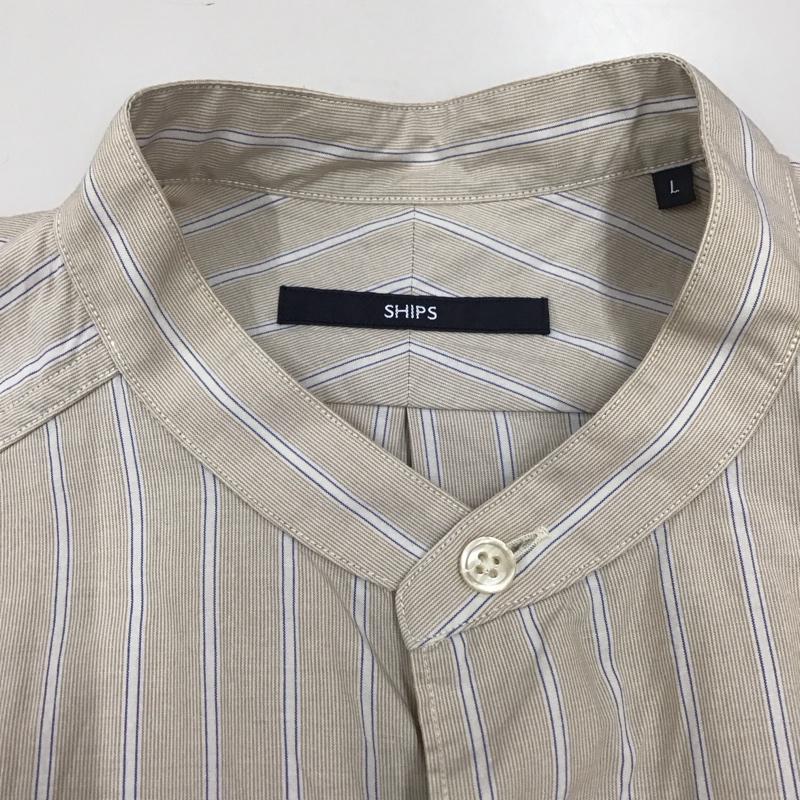 シップス SHIPS シャツ、ブラウス 長袖 111-10-0403 バンドカラー L ストライプ ベージュ / ベージュ /  メンズ USED 古着 中古 10112397