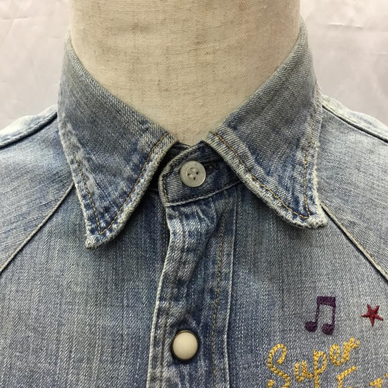 ヒステリックグラマー HYSTERIC GLAMOUR シャツ、ブラウス 長袖 長袖シャツ カラーシャツ ポケットシャツ デニムシャツ M ロゴ、文字 インディゴ / インディゴ /  メンズ USED 古着 中古 10112323