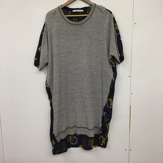 ハク H.A.K チュニック 半袖 刺繍 灰 / グレー / X 紺 / ネイビー /  レディース USED 古着 中古 10137219