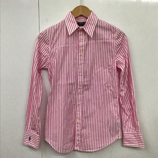 ポロラルフローレン POLO RALPH LAUREN シャツ、ブラウス 長袖 211525038005 ストライプ 4 ワンポイント 白 / ホワイト / X 桃 / ピンク /  レディース USED 古着 中古 10114441