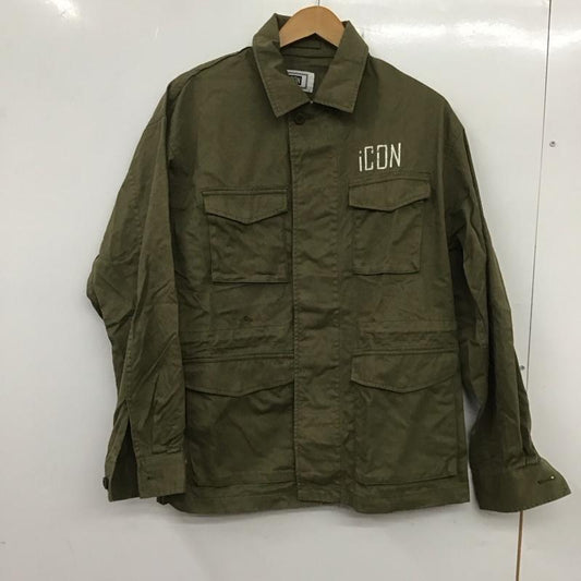 アイコン ICON ジャケット、上着 ジャケット、ブレザー ミリタリージャケット 前ボタンジャケット カラージャケット M ロゴ、文字 カーキ / カーキ /  メンズ USED 古着 中古 10133378