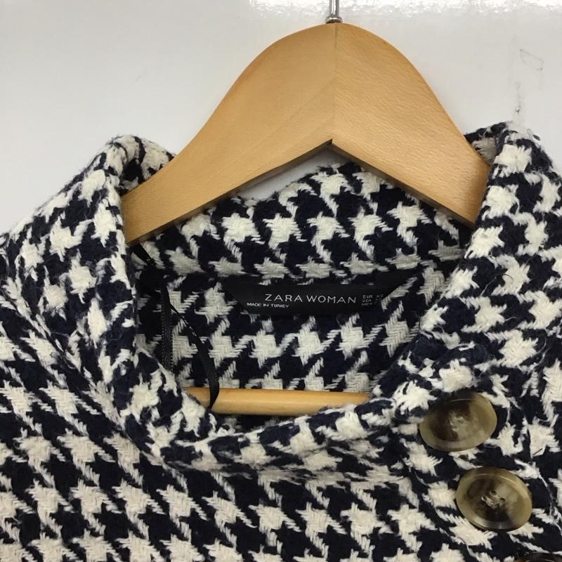 ザラウーマン ZARA WOMAN ニット、セーター 長袖 7563/245/080 コットンツイードフリンジボタントップ XS  白 / ホワイト / X 紺 / ネイビー /  レディース USED 古着 中古 10138091