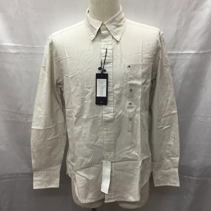 トミーヒルフィガー TOMMY HILFIGER シャツ、ブラウス 長袖 ボタンダウンシャツ M ストライプ 白 / ホワイト / X ベージュ / ベージュ /  メンズ USED 古着 中古 10112781