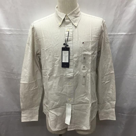 トミーヒルフィガー TOMMY HILFIGER シャツ、ブラウス 長袖 ボタンダウンシャツ M ストライプ 白 / ホワイト / X ベージュ / ベージュ /  メンズ USED 古着 中古 10112781