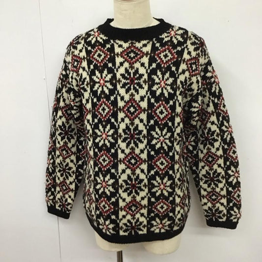 ジェイクルー J.CREW ニット、セーター 長袖 クルーネック ウール S 総柄 黒 / ブラック / X 白 / ホワイト / X 茶 / ブラウン / X 赤 / レッド /  メンズ USED 古着 中古 10112656
