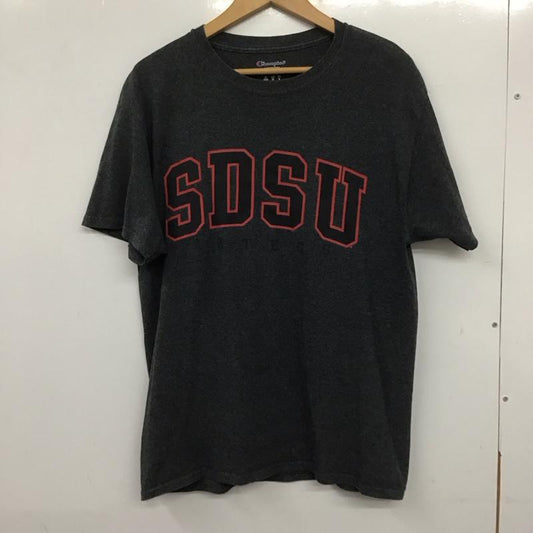 チャンピオン Champion Tシャツ 半袖 半袖カットソー プリントTシャツ クルーネックカットソー L ロゴ、文字 灰 / グレー /  メンズ USED 古着 中古 10140660