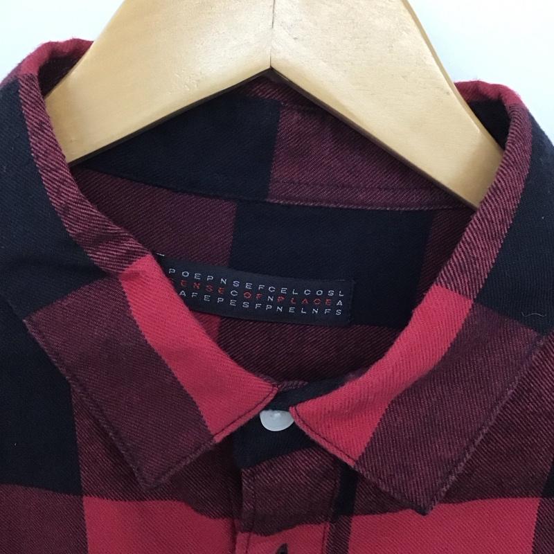 センスオブプレイス SENSEOFPLACE シャツ、ブラウス 長袖 長袖シャツ チェックシャツ カラーシャツ XXL チェック 黒 / ブラック / X 赤 / レッド /  メンズ USED 古着 中古 10147837