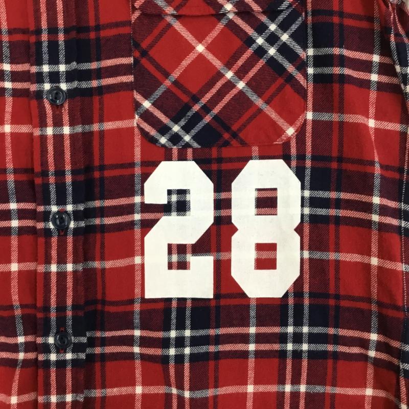 モンキータイム MONKEY TIME シャツ、ブラウス 長袖 monkey time MT ∴ ナンバー プリント ビエラチェック シャツ 1 チェック 赤 / レッド /  メンズ USED 古着 中古 10135896