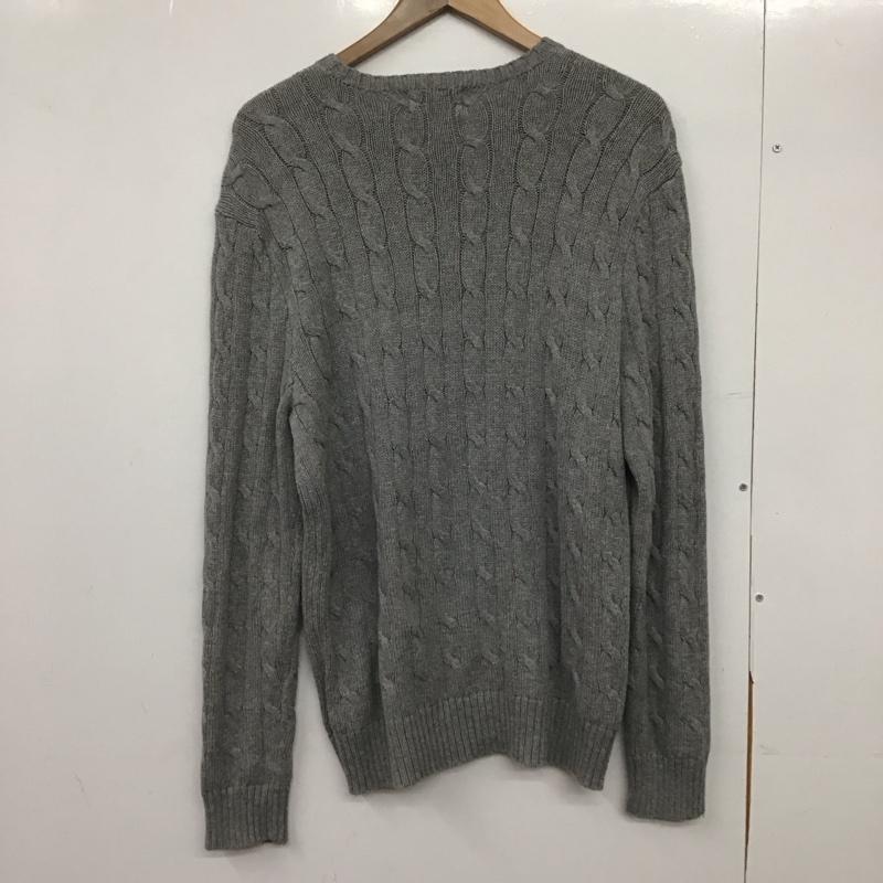 ポロラルフローレン POLO RALPH LAUREN ニット、セーター 長袖 コットン ケーブル編み クルーネック M ワンポイント 灰 / グレー /  メンズ USED 古着 中古 10146357