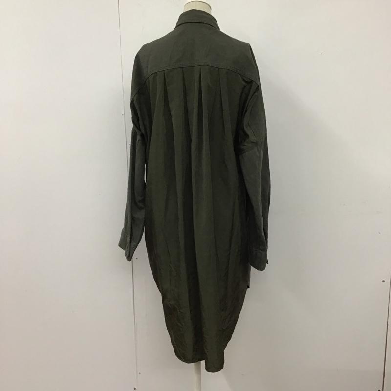 ザラ ZARA ワンピース ミニスカート 5854 033 505 異素材ドッキングシャツ オーバーサイズ シャツワンピース S 無地 カーキ / カーキ /  レディース USED 古着 中古 10109647