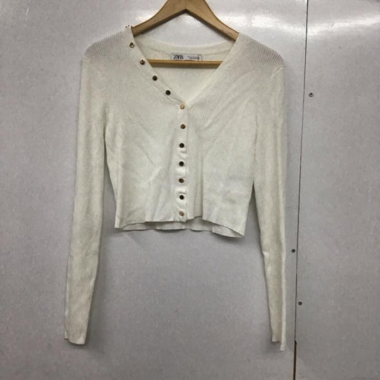 ザラ ZARA カーディガン 長袖 M 無地 白 / ホワイト /  レディース USED 古着 中古 10142257