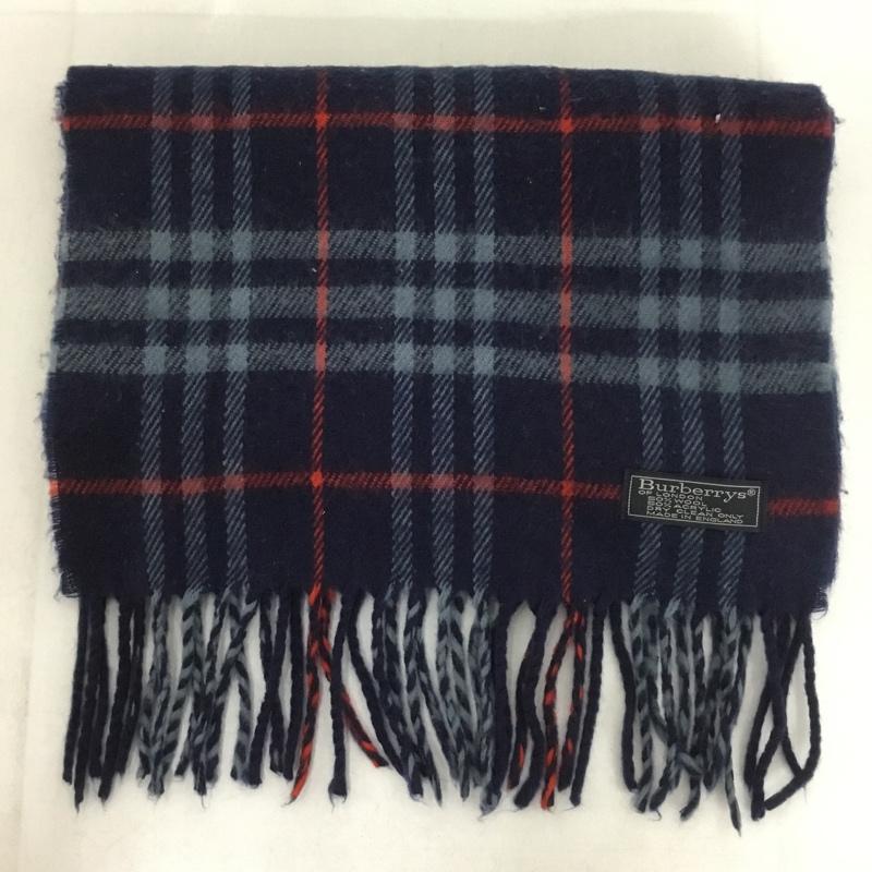 バーバリーズ BURBERRYS マフラー マフラー フリンジ チェック ロゴ、文字 紺 / ネイビー / X 灰 / グレー / X 赤 / レッド /  メンズ USED 古着 中古 10143982