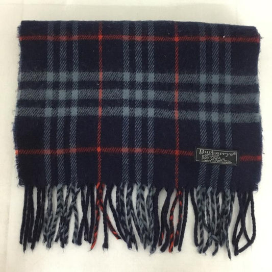 バーバリーズ BURBERRYS マフラー マフラー フリンジ チェック ロゴ、文字 紺 / ネイビー / X 灰 / グレー / X 赤 / レッド /  メンズ USED 古着 中古 10143982