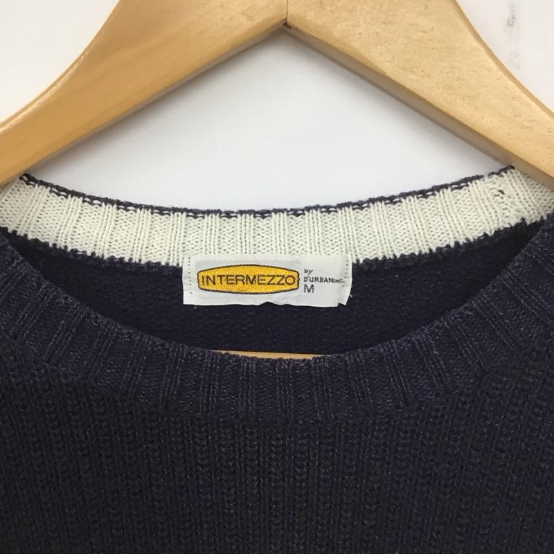 インターメッツォ INTERMEZZO ニット、セーター 長袖 長袖ニットカットソー クルーネック セーター M ボーダー柄 白 / ホワイト / X 紺 / ネイビー /  メンズ USED 古着 中古 10139812