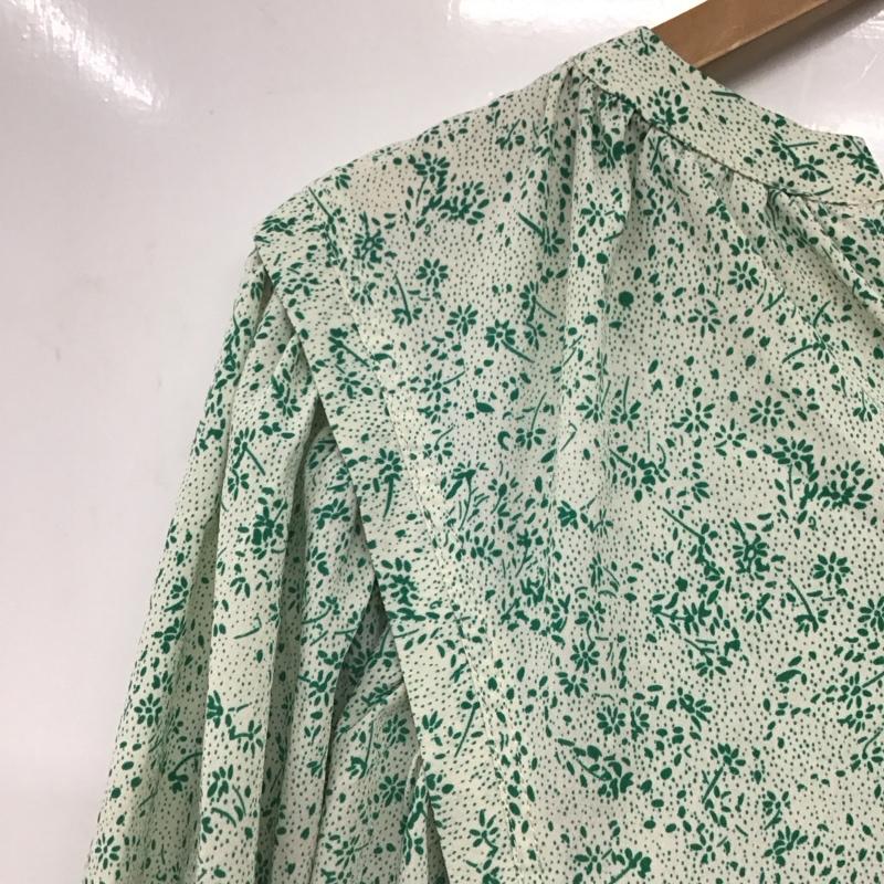 カスタネ Kastane ワンピース ロングスカート 長袖ロングワンピース ノーカラーシャツワンピース フレアスカート FREE プリント 白 / ホワイト / X 緑 / グリーン /  レディース USED 古着 中古 10146474