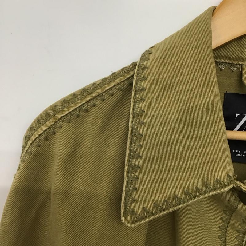 ザラ ZARA ジャケット、上着 ジャケット、ブレザー 4877/054/514 OVERSHIRT WITH TOPSTITCHING ステッチデザインジャケット L 無地 カーキ / カーキ /  レディース USED 古着 中古 10147187