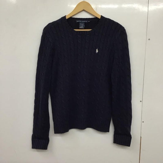ラルフローレン RALPHLAUREN ニット、セーター 長袖 ケーブル編み コットン クルーネック L ワンポイント 紺 / ネイビー /  レディース USED 古着 中古 10138500