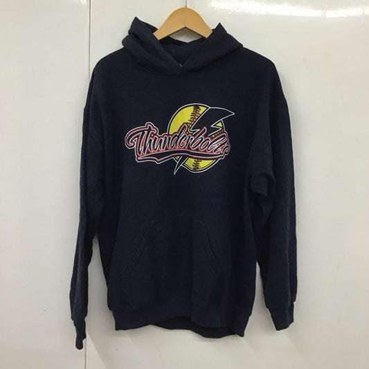 ギルダン GILDAN パーカー 長袖 M ロゴ、文字 X プリント 紺 / ネイビー /  メンズ USED 古着 中古 10130162