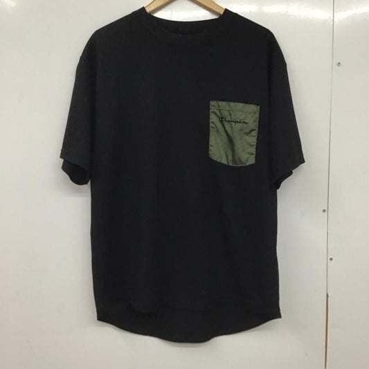 チャンピオン Champion カットソー 半袖 c3-bs325 半袖カットソー 無地Tシャツ クルーネックカットソー XL ロゴ、文字 黒 / ブラック /  メンズ USED 古着 中古 10137492