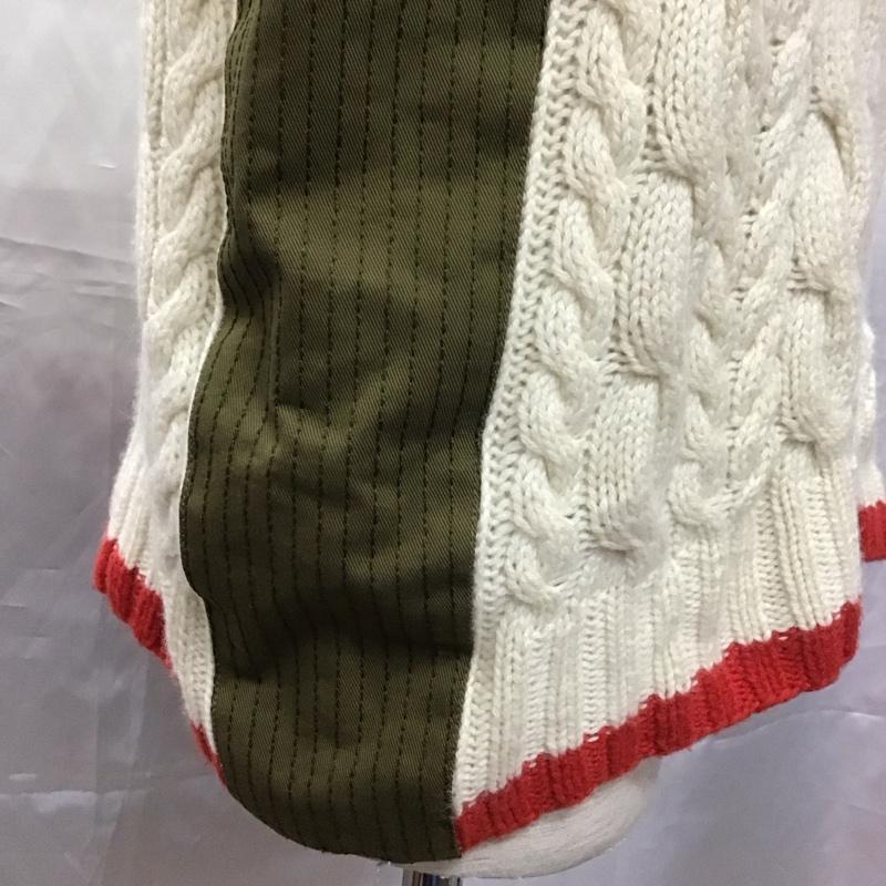 トミーヒルフィガー TOMMY HILFIGER ニット、セーター 長袖 長袖ニットカットソー セーター クルーネックニット ミリタリー S  白 / ホワイト / X カーキ / カーキ /  メンズ USED 古着 中古 10111032