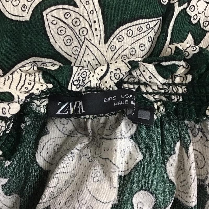 ザラ ZARA ワンピース ロングスカート ロングワンピース 半袖ワンピース フレアスカート ウエスト切り替えワンピース S プリント 白 / ホワイト / X 緑 / グリーン /  レディース USED 古着 中古 10109215