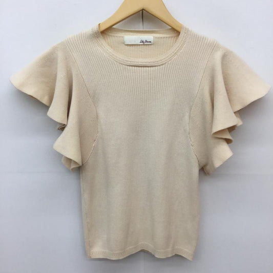リリー ブラウン Lily Brown カットソー 半袖 ラッフルフリルニット FREE 無地 ベージュ / ベージュ /  レディース USED 古着 中古 10135936