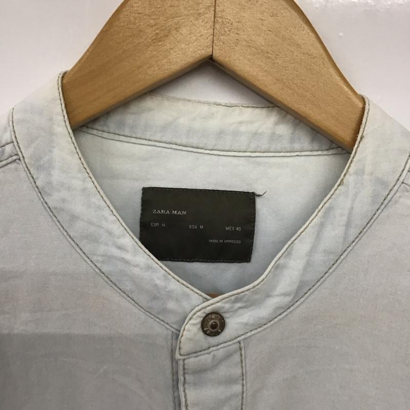 ザラメン ZARA MAN シャツ、ブラウス 長袖 長袖シャツ 無地シャツ ノーカラーシャツ デニムシャツ M 無地 水色 / ライトブルー /  メンズ USED 古着 中古 10145822