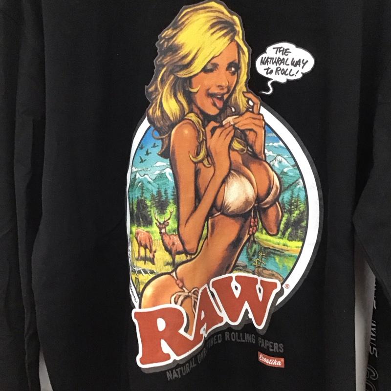 エロスティカ EROSTiKA Tシャツ 長袖 RAW LIFE MAKE ME GOOD ロンT スリーブロゴ XL プリント 黒 / ブラック /  メンズ USED 古着 中古 10123396