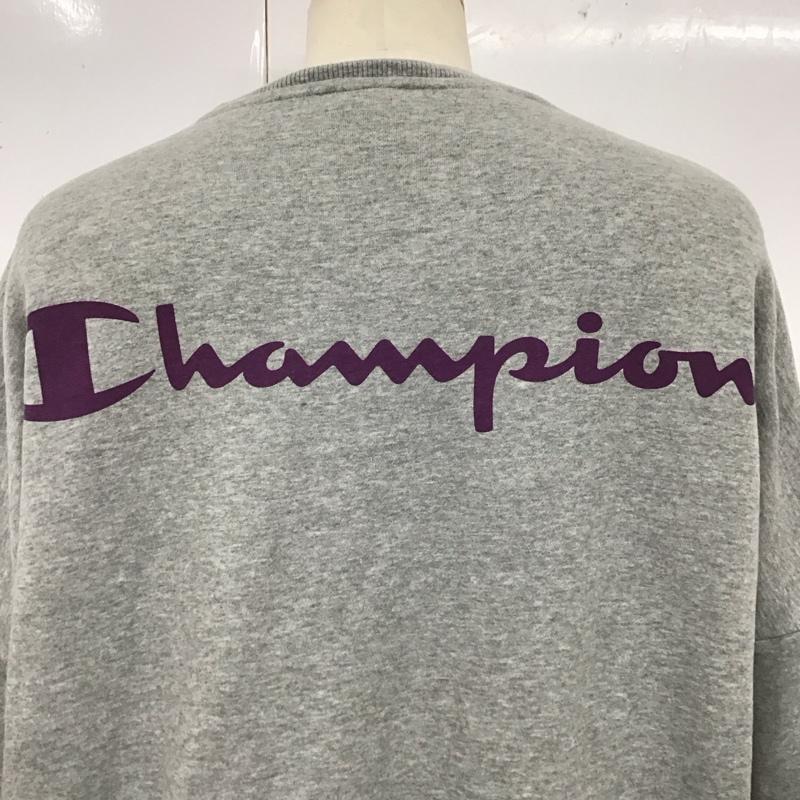 チャンピオン Champion トレーナー 七分袖 c3-q034 M プリント X 刺繍 灰 / グレー /  メンズ USED 古着 中古 10121754