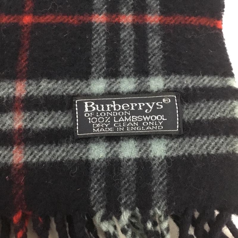 バーバリー BURBERRY マフラー マフラー フリンジ チェック 紺 / ネイビー / X 赤 / レッド / X 灰 / グレー /  メンズ USED 古着 中古 10140172
