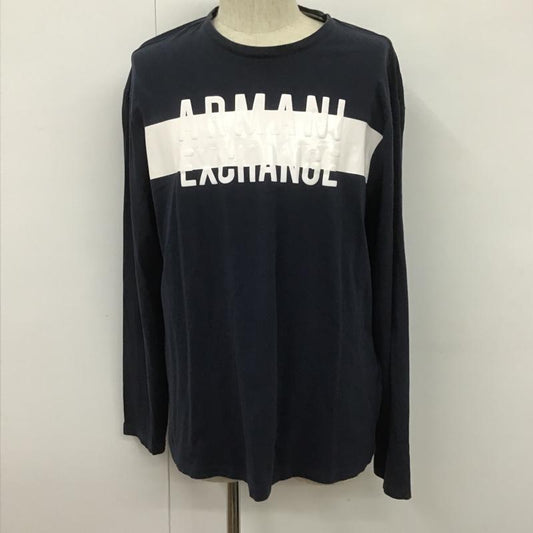 アルマーニエクスチェンジ A/X ARMANIEXCHANGE カットソー 長袖 3gztvf z8m9z 長袖カットソー プリントTシャツ クルーネックカットソー XL ロゴ、文字 紺 / ネイビー /  メンズ USED 古着 中古 10106236