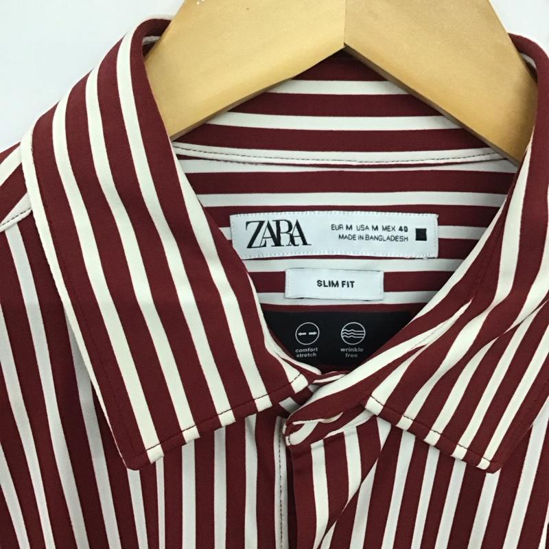 ザラ ZARA シャツ、ブラウス 長袖 長袖シャツ ストライプシャツ カラーシャツ M ストライプ 白 / ホワイト / X えんじ / ワインレッド /  メンズ USED 古着 中古 10137069