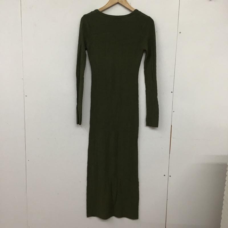 ザラ ZARA ワンピース ロングスカート 長袖ニットロングワンピース スクエアーネック タイトワンピース S 無地 カーキ / カーキ /  レディース USED 古着 中古 10136037