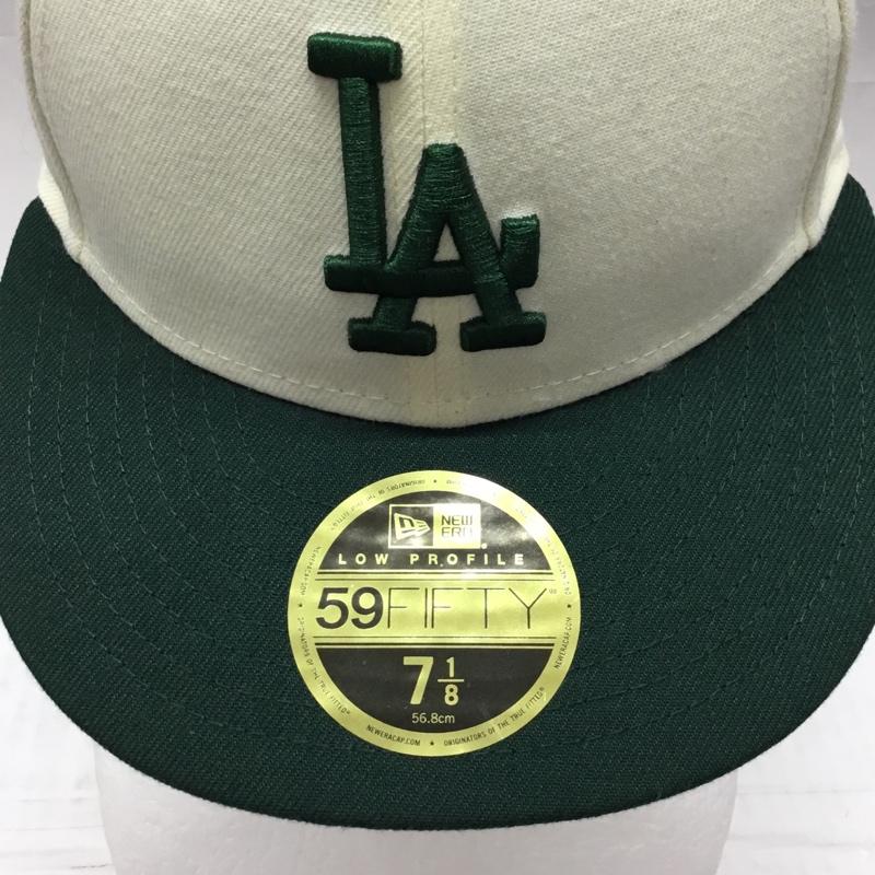 ニューエラ NEW ERA 帽子 キャップ LA 59FIFTY ロゴ、文字 緑 / グリーン / X アイボリー / アイボリー /  メンズ USED 古着 中古 10109595